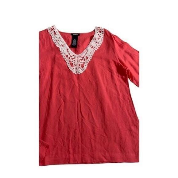LINEN Coral  Tunic Shirt size M - Picture 3 of 9